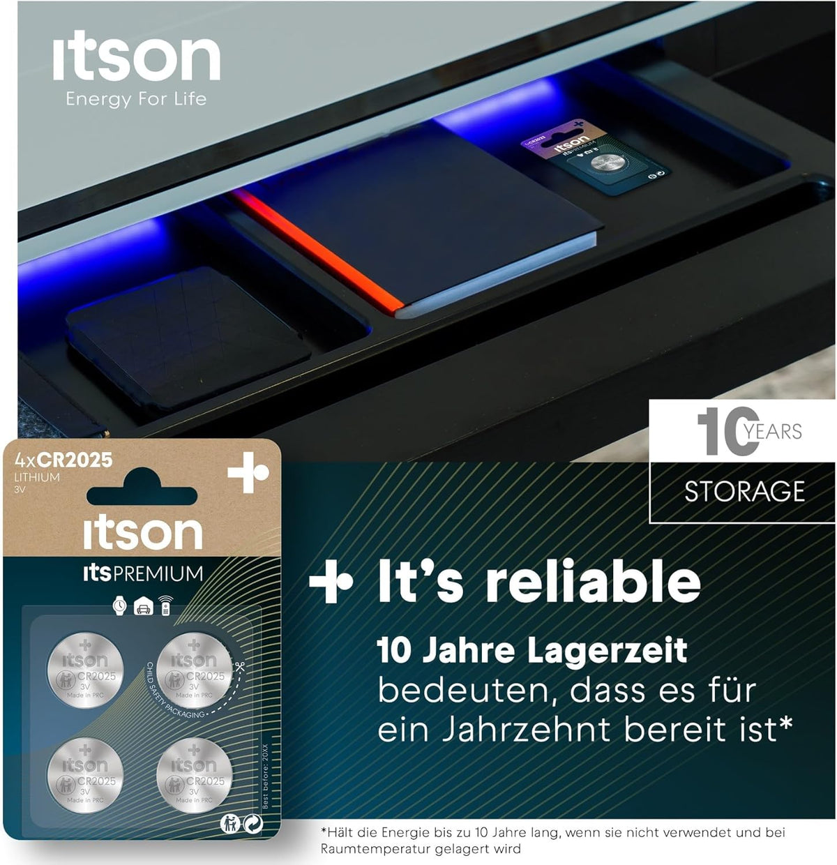 ITSON, CR2025 Batterien, 3V, Knopfzellen, 4 Stück, am besten für Autoschlüssel, Uhren und Herzfrequenzmesser