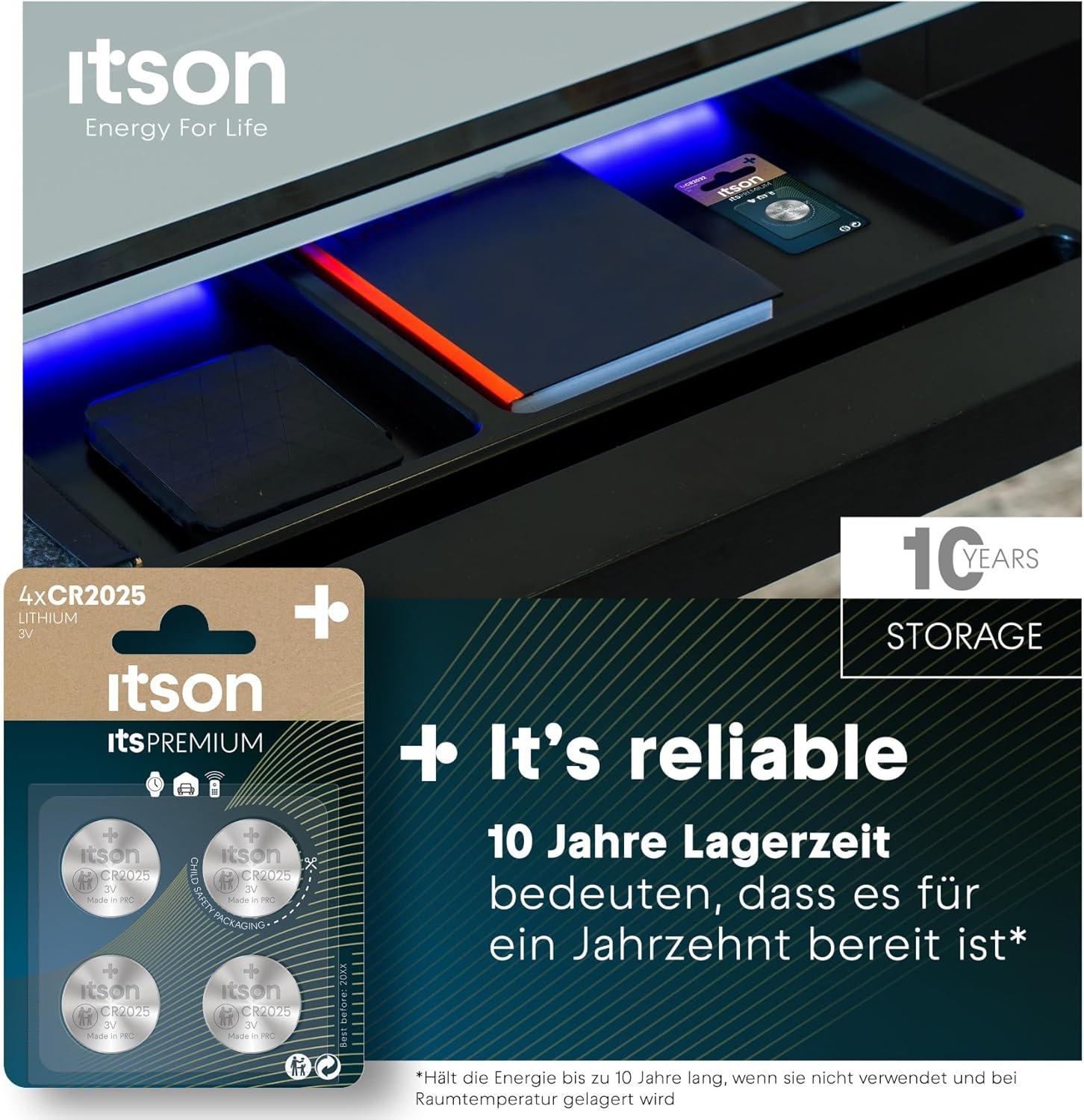 ITSON, CR2025 Batterien, 3V, Knopfzellen, 4 Stück, am besten für Autoschlüssel, Uhren und Herzfrequenzmesser