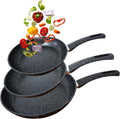 Roland 3-teiliges Pfannenset – Induktionsgeeignet – Antihaftbeschichtung, Camping Küche Granit-Optik – Bratpfannen Set 20/24/28 cm – Spülmaschinenfest & kratzfest
