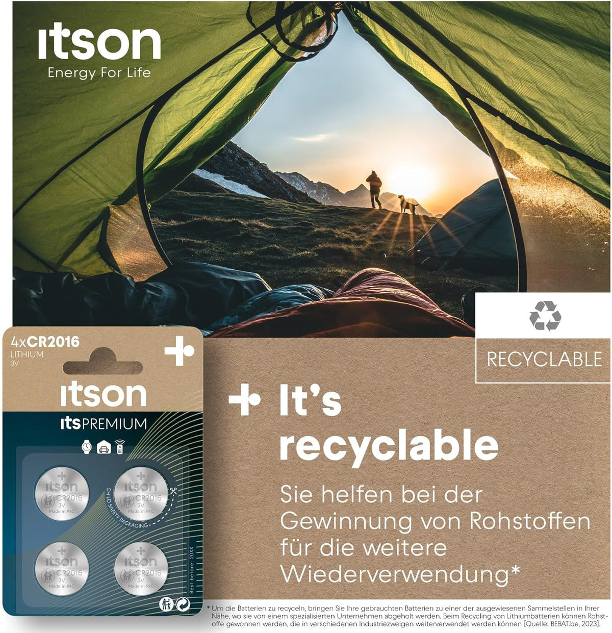 ITSON, CR2016 Batterien, 3V, Knopfzellen, 4 Stück, am besten für Autoschlüssel, Uhren und Herzfrequenzmesser