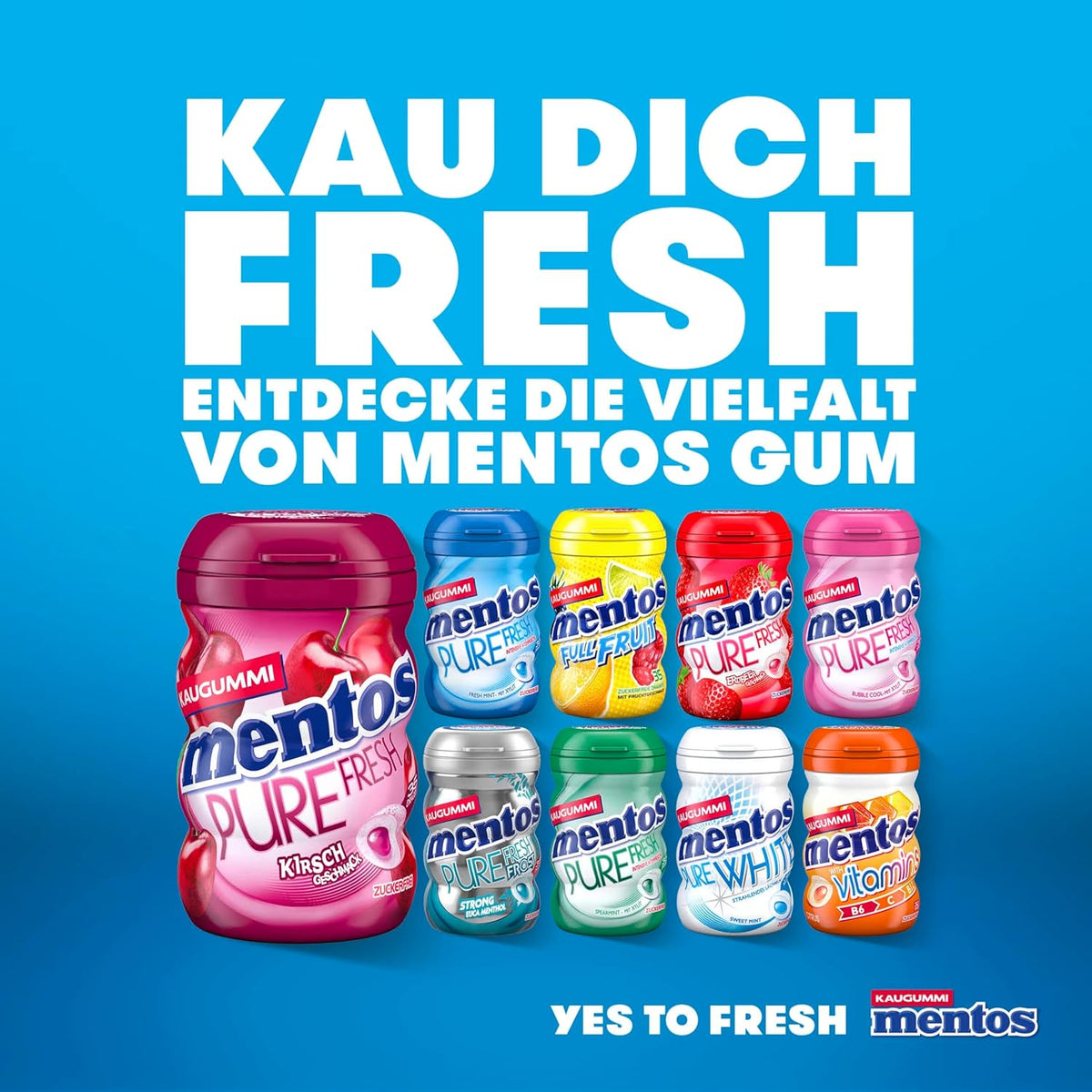 Mentos Kaugummi Pure Fresh Erdbeere, 6 Boxen zuckerfreie Chewing Gum Dragees mit Erdbeer-Geschmack & flüssiger Füllung, Multipack (6 x 35 Stück)