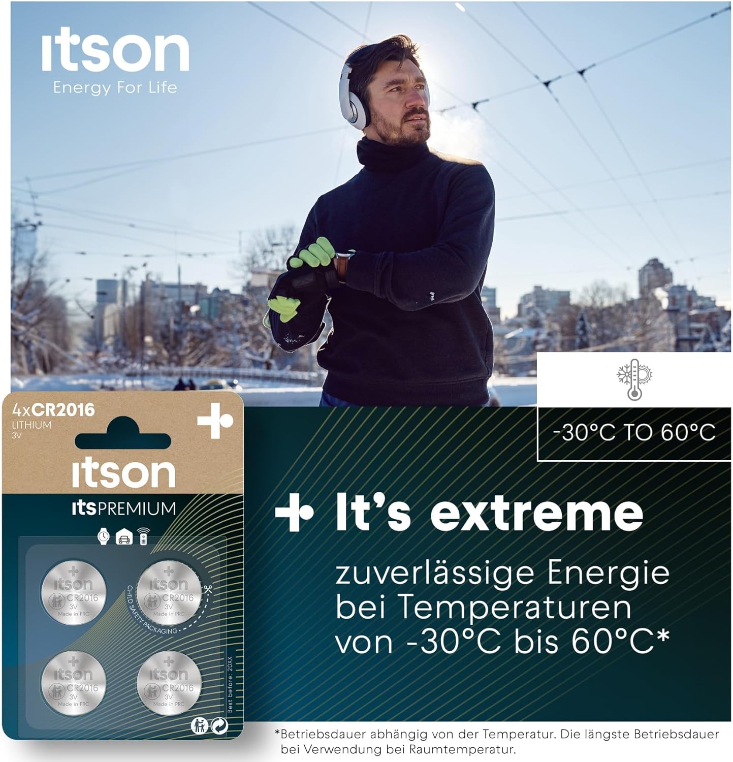 ITSON, CR2016 Batterien, 3V, Knopfzellen, 4 Stück, am besten für Autoschlüssel, Uhren und Herzfrequenzmesser