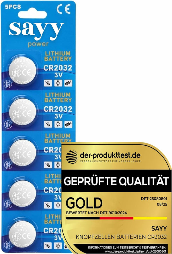 [GEPRÜFTE QUALITÄT] SAYY 5 X CR2032 CR 2032 Knopfzellen Batterien, langanhaltende Leistung (Lange Lagerfähigkeit 10 Jahre) Waagen Zubehör Medizinischen, Elektronischen kleingeräten, Autoschlüssel 3V