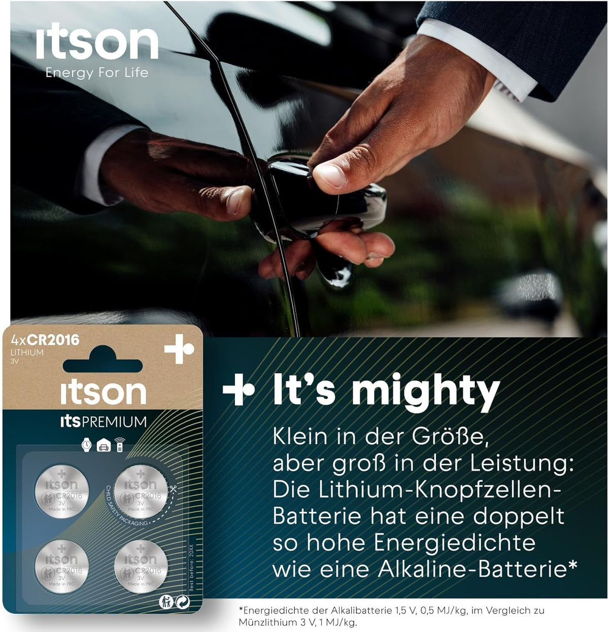 ITSON, CR2016 Batterien, 3V, Knopfzellen, 4 Stück, am besten für Autoschlüssel, Uhren und Herzfrequenzmesser