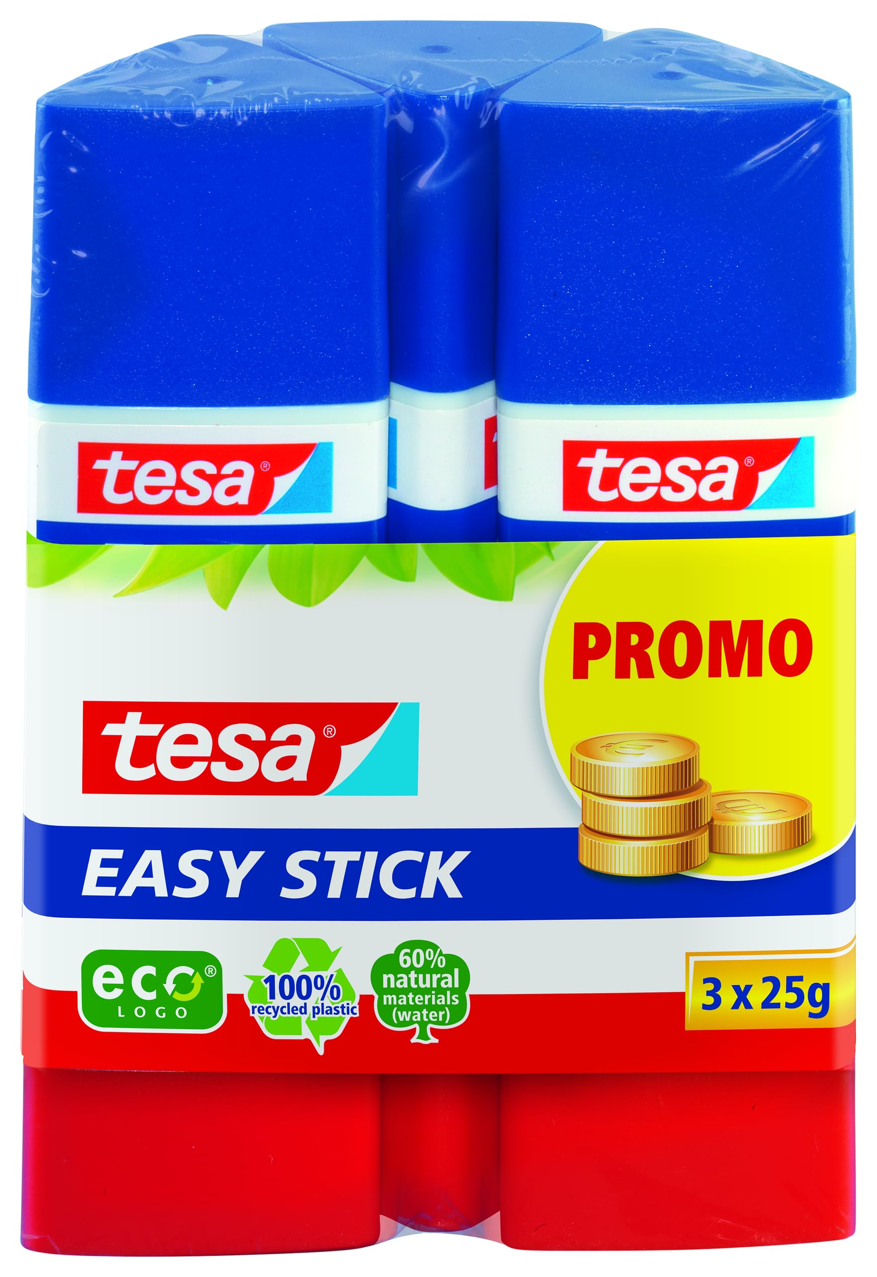 tesa Stick ecoLogo - Geruchsneutraler Klebestift für Papier und Pappe - Lösungsmittelfrei und Umweltschonend - 4 x 20 g