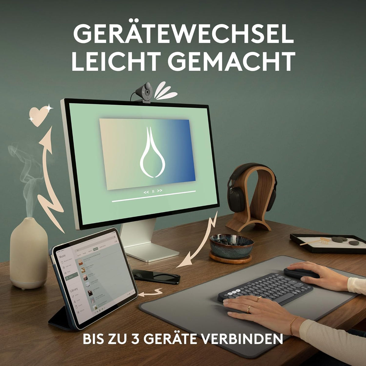 Logitech Pebble Mouse 2 M350s schlanke kabellose Bluetooth-Maus, mobil, leicht, anpassbare Taste, leise Klicks, Easy-Switch für Windows, macOS, iPadOS, Android, ChromeOS - Grafit