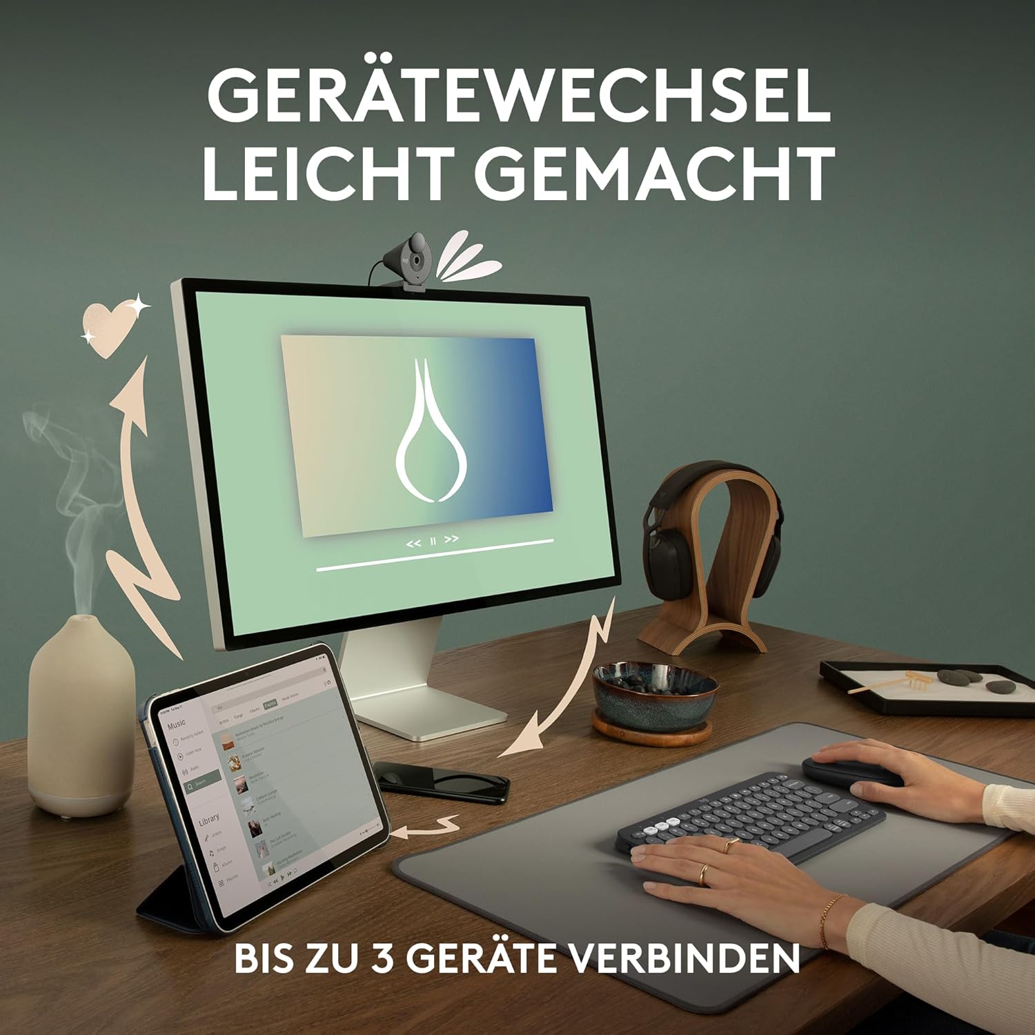 Logitech Pebble Mouse 2 M350s schlanke kabellose Bluetooth-Maus, mobil, leicht, anpassbare Taste, leise Klicks, Easy-Switch für Windows, macOS, iPadOS, Android, ChromeOS - Grafit