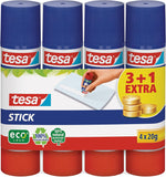 tesa Stick ecoLogo - Geruchsneutraler Klebestift für Papier und Pappe - Lösungsmittelfrei und Umweltschonend - 4 x 20 g