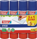 tesa Stick ecoLogo - Geruchsneutraler Klebestift für Papier und Pappe - Lösungsmittelfrei und Umweltschonend - 4 x 20 g
