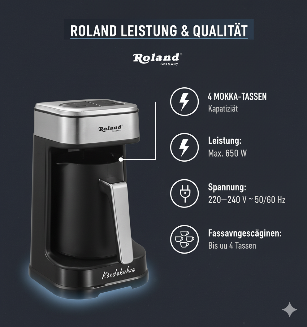 TŸrkische Kaffeemaschine 600W Ð FŸr bis zu 4 Tassen, Cook-Sense Technologie, †berkochschutz & Messlšffel | Roland Germany