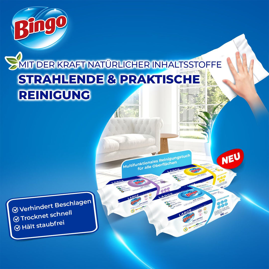 Bingo Streifenfrei Oberflächenreinigungstücher – Schnell trocknend, Lavendel (6er Pack)