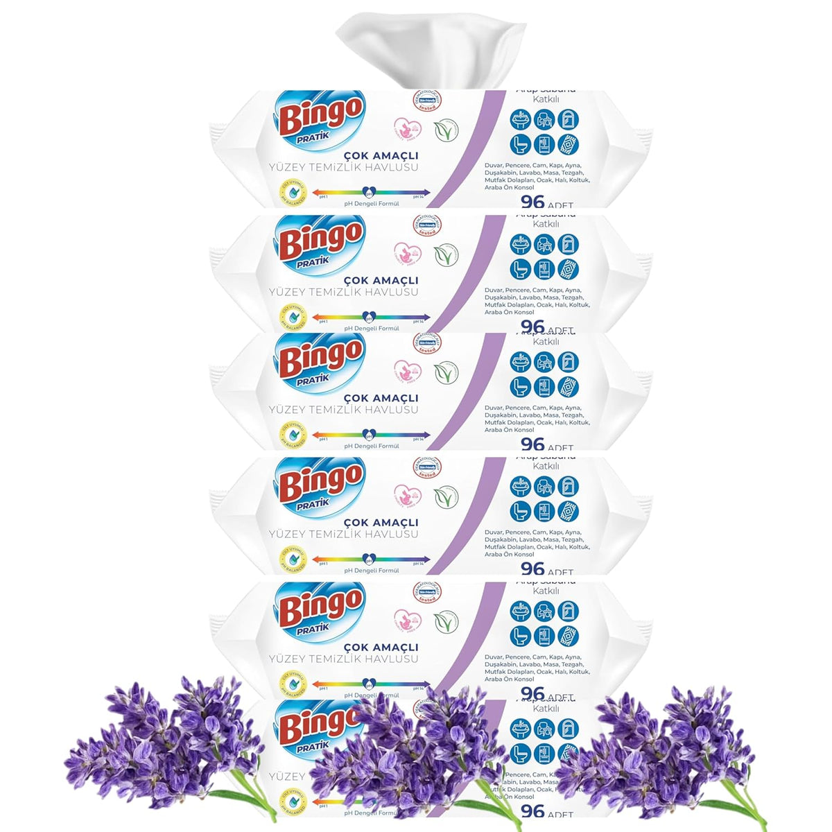 Bingo Streifenfrei OberflŠchenreinigungstŸcher Ð Schnell trocknend, Lavendel (6er Pack)