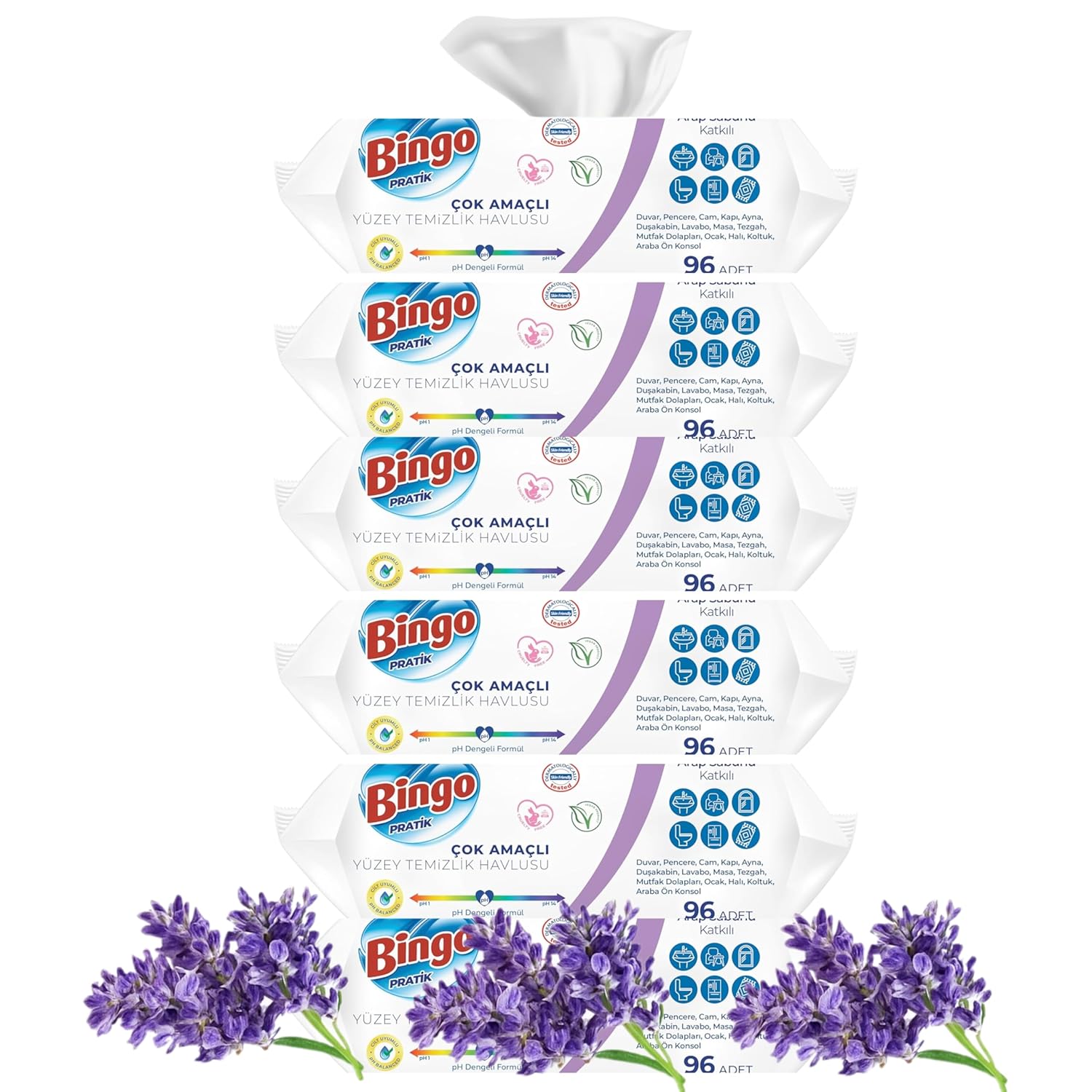 Bingo Streifenfrei Oberflächenreinigungstücher – Schnell trocknend, Lavendel (6er Pack)