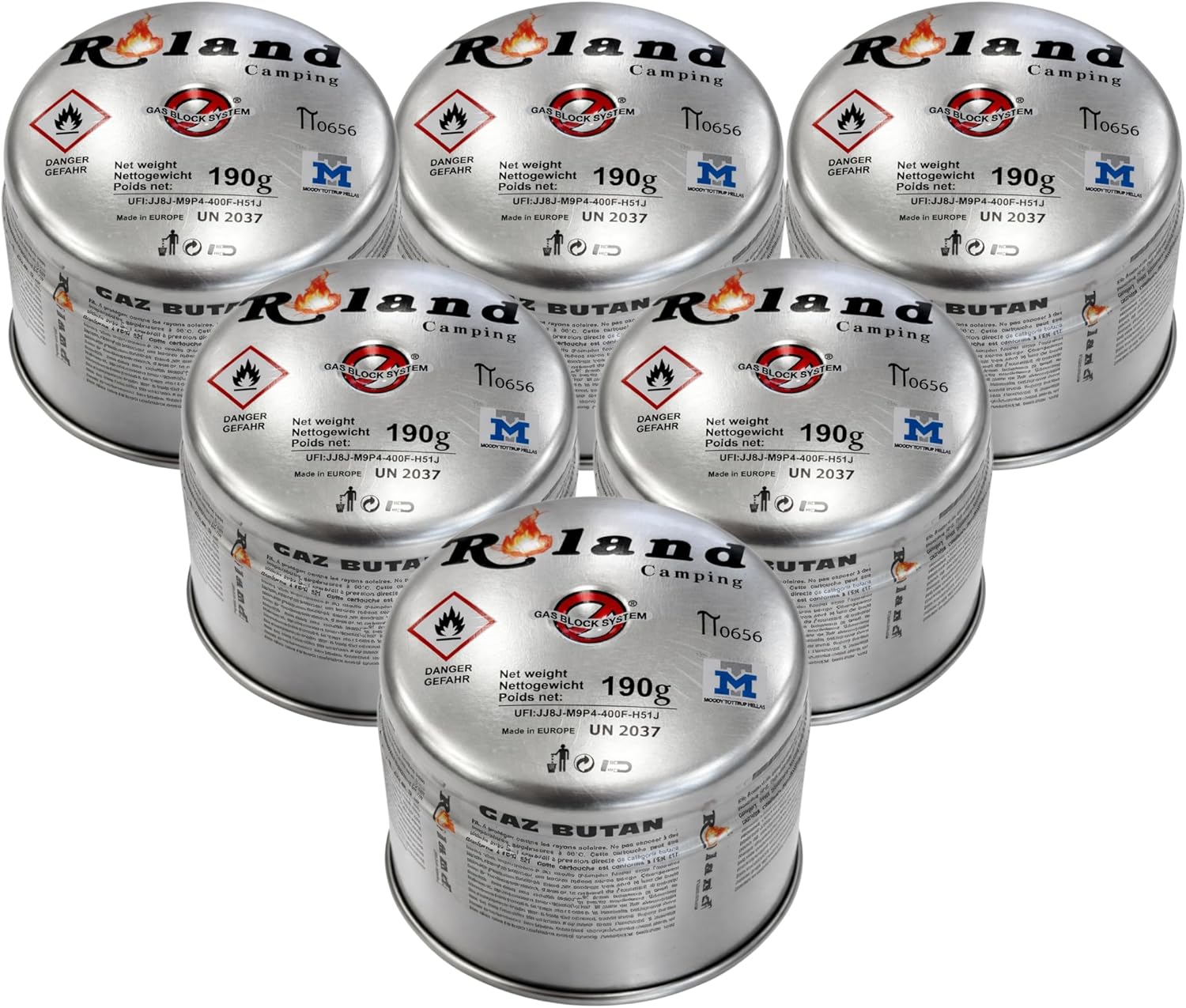 Roland Camping Butan Stechgaskartusche 6 Stück  190g – Typ C200 / EN417