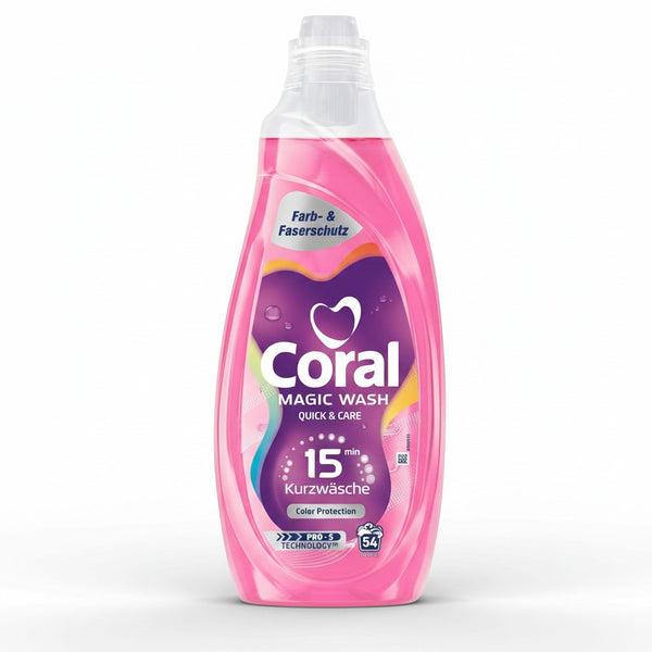 Limendahome Coral Magic Wash Quick & Care Flüssigwaschmittel Color Protection für 15 Minuten Kurzwäsche mit PRO-S Technologie, 54 Waschladungen