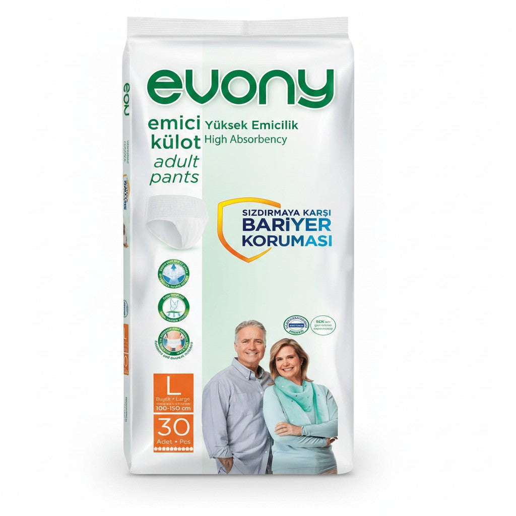 Limendahome Evony Inkontinenz-Pants für Erwachsene, Größe L, 30 Stück, atmungsaktiv, geruchskontrollierend, mit Vitamin E und Aloe Vera.